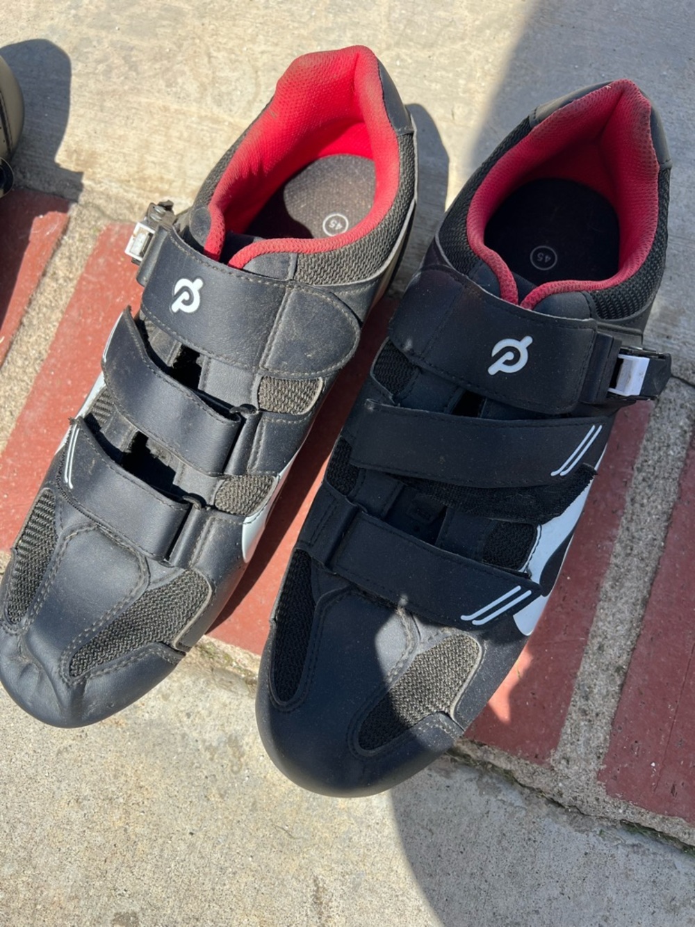 Peloton Black Cycling Shoes with Red Lining and White Accents